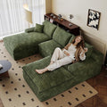 107" Cloud Sectional Couch U-Shaped Chaise with Ottoman, Corduroy Boneless Couch for Living Room Bedroom, Deep-Seat Upholstered Modular Cloud Sofa, No Assembly Required (Green, Left Facing Chaise)