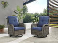 Rilyson Wicker Rocking Chair Swivel Chairs - 2 PC Rocker Patio Chairs Set Rattan Rocking Chair for Outdoor Porch Deck Garden Backyard (Mixed Grey/Blue)