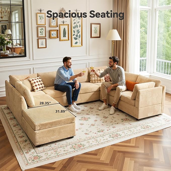 CAODOC Large 8 Seat Modular Sectional Sofa with Ottoman Seat Corduroy Sleeper Sectional Sofa Bed Oversized Convertible Modular Couch for Living Room