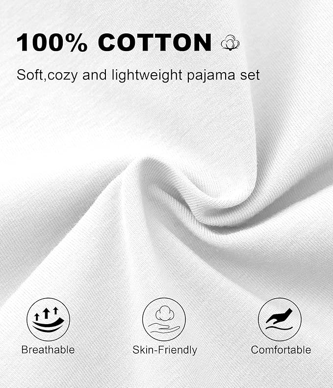 CF Women's 100% Cotton Pajama Sets Soft Short Sleeve Tops & Pants Comfy Sleepwear 2 Piece Lounge set with Pockets Loungewear