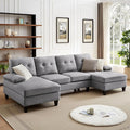 Chireca 111" Sectional Couch for Living Room, Modern Polyester Fibre U Shaped Sofa Couches with Double Chaise, Upholstered 4 Seater Sofa for Living Room, Apartment, Office, Light Grey