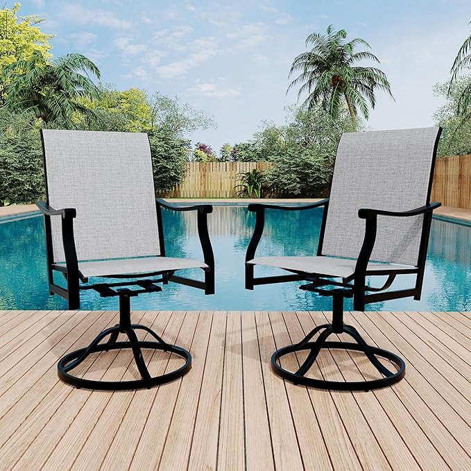 Outdoor Swivel Dining Chairs with Textilene Breathable Back, Swivel Patio Dining Chairs Set of 4, SwivelPatio SlingChairs Set for Poolside Lawn Garde
