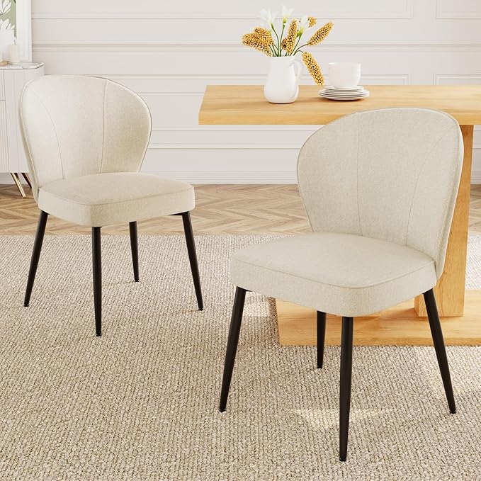 Dining Table Set for 4-6 People, 46 Inch Modern MDF Oak Kitchen Table with 4 Fabric Dining Chairs, Rectangular Dining Room Table Set for Home, Small Spaces, Breakfast Nook (Oak Table + 4 Beige Chairs)
