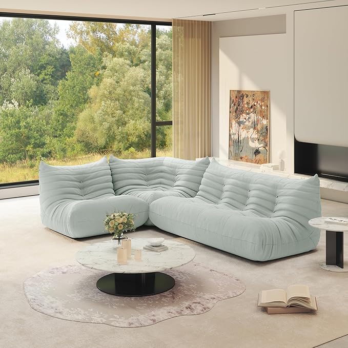 Fireside Chair Corner Bean Bag Chair for Adults, Modern Corduroy Fabric Caterpillar Sofa Couch, Lazy Floor Sofa Armless Foam Couch Lounger Tatami Recliner for Living Room Bedroom Dorm Office