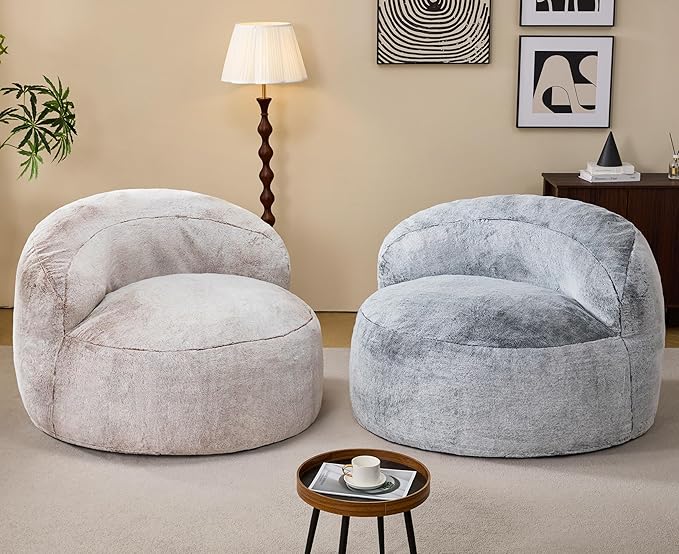 Hobestluk Bean Bag Chair Giant Bean Bag Chairs for Adults Big Bean Bag Chair with Memory Foam Filler Adults Large Beanbag with Faux Fur Cover for Bedroom (Plush Grey,Oversize)