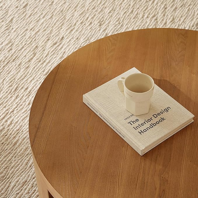 Veihaus Round Coffee Table with Storage, 31.5" Modern Living Room Table, 2 Tier Circle Wood Center Tables for Apartment, Living Room, Open-Style Storage Coffee Tables, 31.5"*15.7" (Nature Wood)