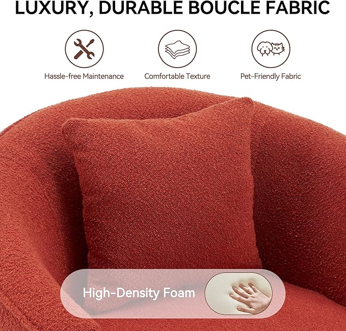 FaFaSoGoodFa Swivel Accent Chair Set of 2, Modern Upholstered Boucle Barrel Arm Chairs with Pillow for Living Room, 360 Degree Round Swivel Sherpa Armchair with Round Base for Bedroom Club (2, Orange)