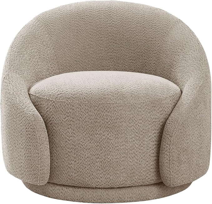 VANOMi 360 Degree Swivel Barrel Chair, Modern Living Room Chairs with Armrest Cozy Reading Chair for Adults, Small Space, Living Room, Camel