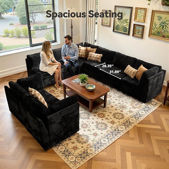CAODOC Large 8 Seat Modular Sectional Sofa with Ottoman Seat Corduroy Sleeper Sectional Sofa Bed Oversized Convertible Modular Couch for Living Room