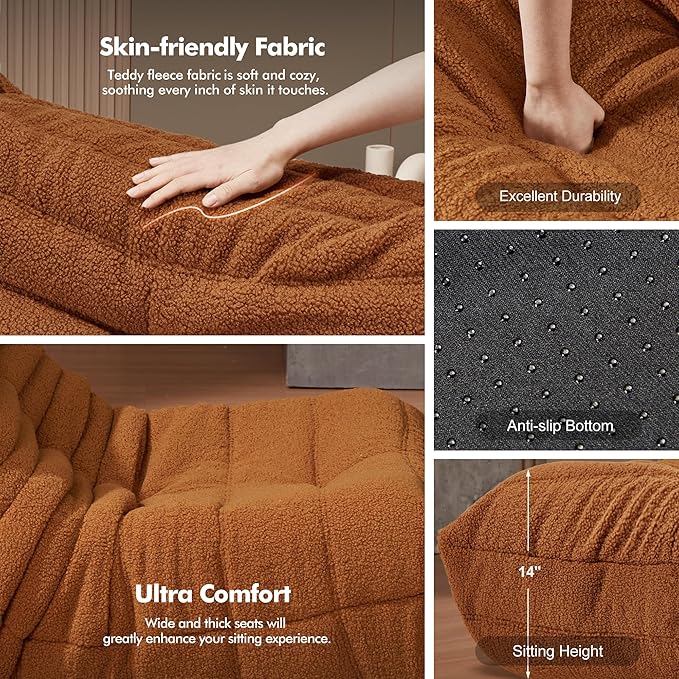 Bean Bag Chair Big Sofa Beanbag Chair for Adults Fireside Chair Bean Bag Lounger with Memory Foam Filled for Home,Apartment or Gaming Venue(Brown Teddy)