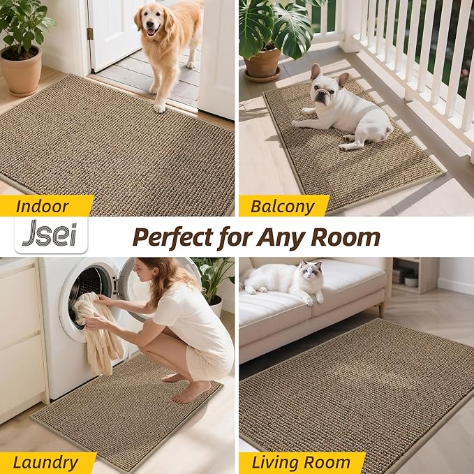 JSEI Dirt Trapper Door Mat 36"x60" Non-Slip Washable Entrance Mat, Dog Doormats, Absorbent & Fade-Resistant Floor Mats, Low Profile Welcome Mats for Entryway, Front Door, and Inside Entrance, Taupe