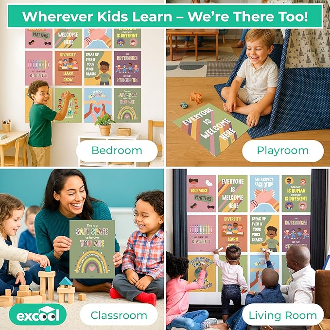 EXCOOL CLUB Diversity Posters For Classroom - Everyone Is Welcome Here Multicultural Decorations, Kindness Quotes Motivational Poster For Elementary Middle School, Inclusion Teacher Must Haves