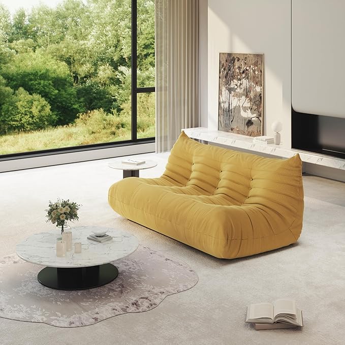 Bean Bag Chair for Adults, Fireside Chair Lazy Floor Sofa, Modern Corduroy Fabric Caterpillar Sofa Couch, Armless Foam Lounger Tatami Recliner Bean Bag Couch for Living Room Bedroom Dorm Office