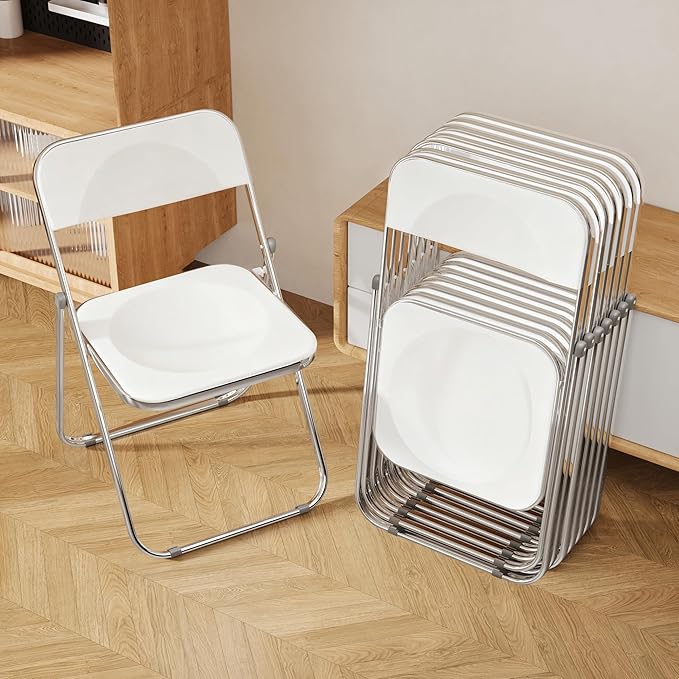 Folding Chair 8 Pack Acrylic Foldable Portable Plastic Chair,Easy to Use and Store Comfortable Portable Party Chairs for Home,Office,Party,Comfy