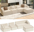 HERA'S HOUSE 134" Cloud Sectional Couch, L-Shaped Modular Upholstered Sofa with Ottoman, Corduroy Boneless Couches with Wide Armrest and 5 Throw Pillows for Living Room, No Assembly Required, Beige