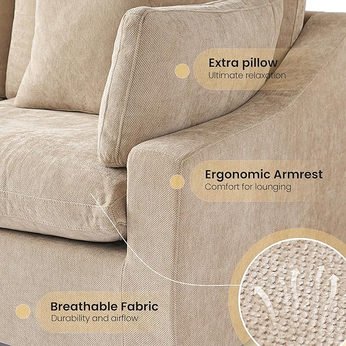 156" Cloud Couch Modular Sectional Sofa with Ottoman,L Shaped Couch, Down Filled Convertible Sofa,Cover Washable and Replaceable Couches for Living Room,Khkai