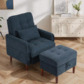 Lumibee Accent Chair with Storage Ottoman, Upholstered Comfy Reading Chair with Adjustable Reclining Backrest, Corduroy Fabric Lounge Chair Armchair for Living Room Bedroom, Navy