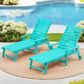 LUE BONA Outdoor Chaise Lounge Chairs Set of 2, HDPS Chaise Lounger, 5 Positions Adjustable Lounge Chairs, Pool Lounge Chair with Wheels for Poolside, Aruba Blue