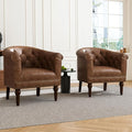 DREAMSIDEA Accent Chair, Upholstered Faux Leather Barrel Chair with Nailed Trim, Comfy Club Armchair for Reading Living Room Bedroom Waiting Room (Rust, Set of 2)