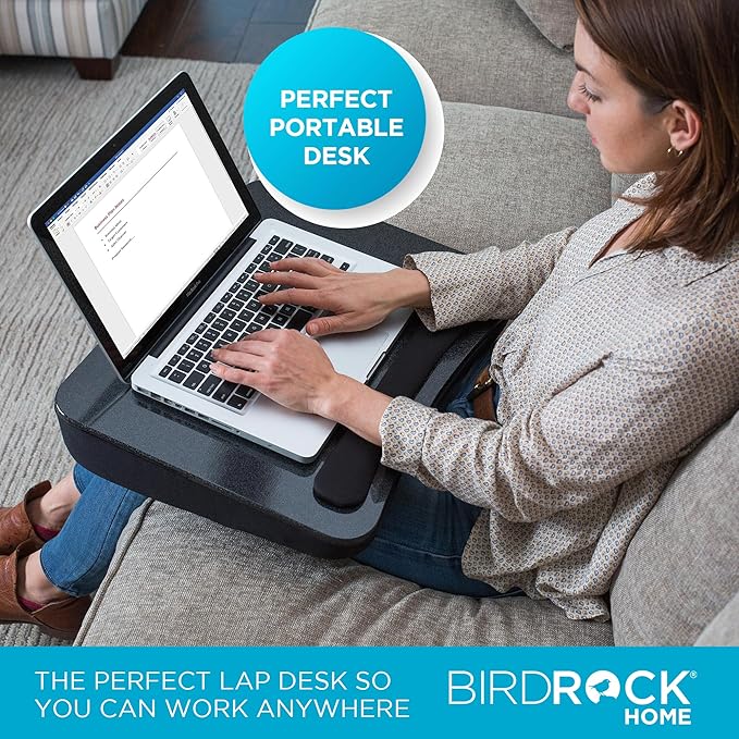 SOFIA + SAM Lap Desk w/Memory Foam Cushion - Large Surface for Crafts, Reading - for Laptops up to 17 inches - Cushioned Tray for Computer, Keyboard, Mouse, Bed, Couch, Chair, Padded Pillow - Black