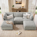 KKL Modular Sectional Couch for Living Room, U Shaped Corduroy Couches with 2 Ottomans, 5 Seater Oversized Sofa Convertible to L Shaped, Soft Fabric Modern Sofa, Grey
