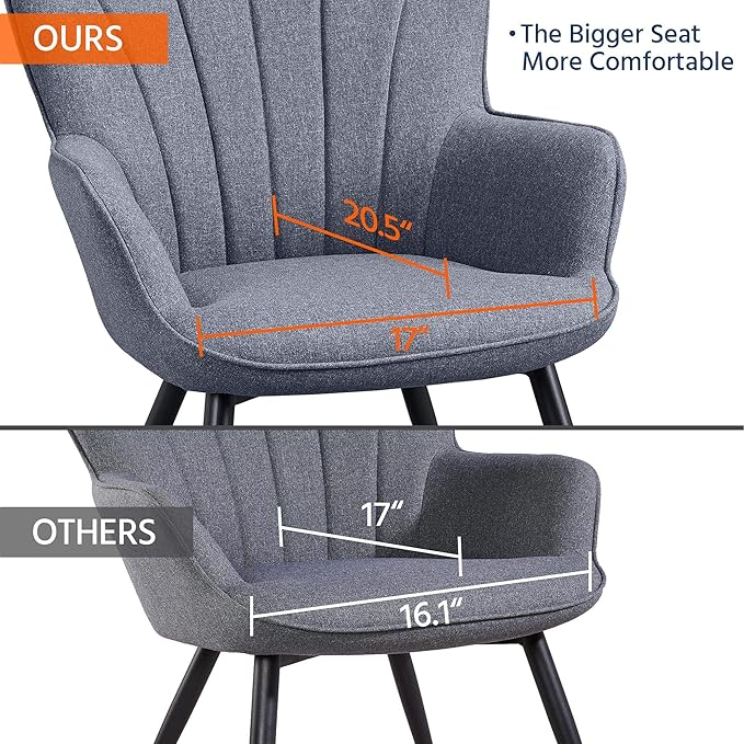 Yaheetech Accent Chair, Modern and Elegant Armchair, Linen Fabric Vanity Chair with Mental Legs and High Back for Living Room Bedroom Office Waiting Room, Grey