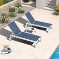 PURPLE LEAF Outdoor Chaise Lounge Chairs Set of 2 White Aluminum Lounge Chair Five-Position Adjustable Chaise with Wheels and Table for Pool Deck Patio, Indigo