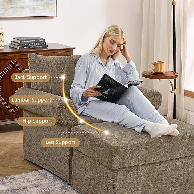 35.82" Accent Chair with Ottoman Set Upholstered Living Room Chairs for Reading Chair with Chaise Lounge Chairs Indoor, Comfortable Armchair for Bedroom (Brown, 35.82")