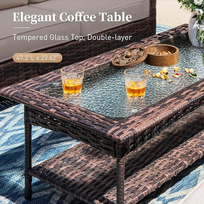 SUNSHINE VALLEY 6 Pieces Patio Furniture Set with Swivel Chairs, High Back Wicker Rattan Sofa with Extra Thick Cushion and Coffee Table, Outdoor Conversation Set for Garden Backyard Deck,Beige