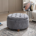 WUTUTUEE 30Inch Round Storage Ottoman with Tray, Modern Tufted Circle Coffee Table with Storage, Upholstered Ottoman with Removable Top for Living Room, Bedroom, Chenille Blue