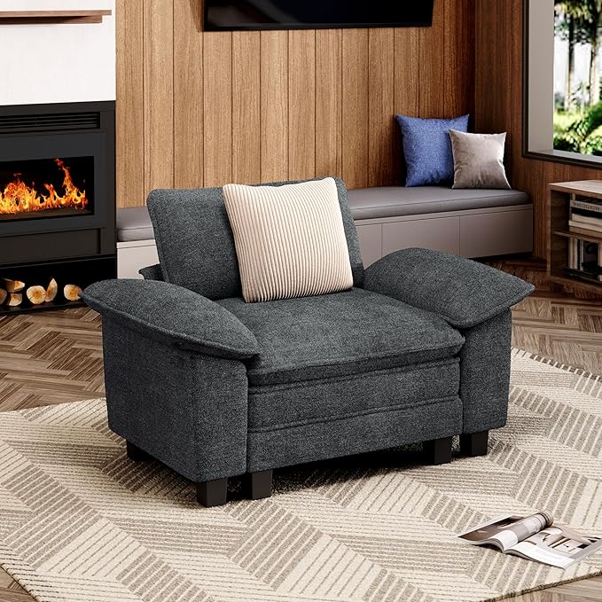 MIXPATIO 53.5" Modular Sectional Single Sofa, Soft Plush Chenille Armchair with Comfortable Deep Seat & Removable Arms for Living Room，Cyan
