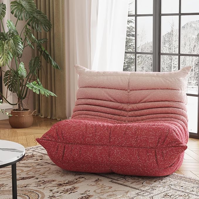Bean Bag Chair, Fireside Chair, Large Bean Bag Chair for Adults, Bean Bag Chairs for Teens with High-Resilience Foam, Non-Slip Base Floor Lounge Sofa,Living Room (Gradient White-Pink, Single)