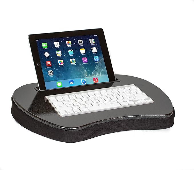 Sofia+Sam Mini Lap Desk with Memory Foam Cushion | Tablet Slot and Handle | Fits Laptops Up to 15" | Tablets Up to 9.6" | Black | Portable Travel Desk | Reading Writing and Coloring