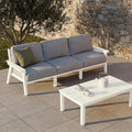 Patio Kingdom Patio Furniture Set 3 Seats, HDPE Outdoor Sectional with Washable Gray Thick Cushions, Coffee Table & Side Table, Patio Conversation Sets for Lawn, Garden, Porch, Balcony (White Frame)