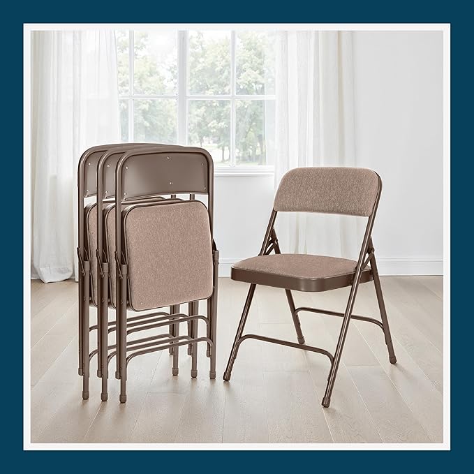 OEF Furnishings OEF2200 Series Heavy-Duty Premium Fabric Padded Upholstery Double-Hinged Folding Chairs (4-Pack, Honey Brown)