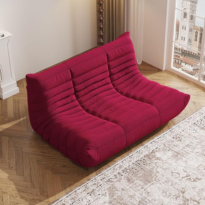 Bean Bag Chair, Fireside Chair, Large Bean Bag Chair for Adults, Bean Bag Chairs for Teens with High-Resilience Foam, Non-Slip Base Floor Lounge Sofa,Living Room (Burgundy, Loveseat)