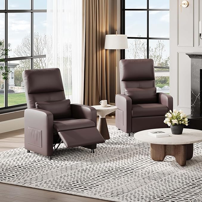 GarveeHome Power Recliner Chair, Adjustable Electric Recliner Ergonomic Overstuffed PU Leather Single Sofa, Tall Back, Padded Seat, 2 Side Pockets and USB Port, Home Theater Seating for Living Room