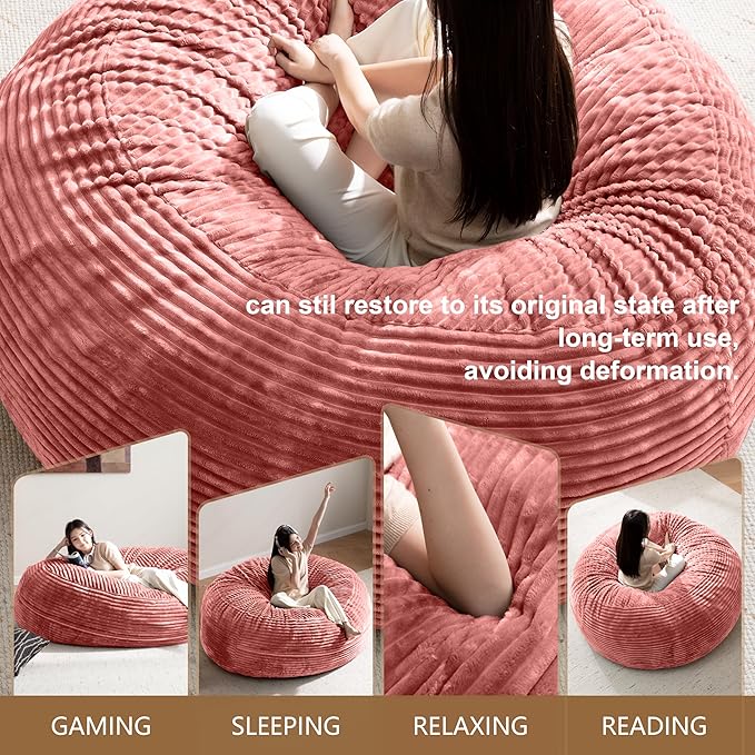 Bean Bag Chair for Adults, Floor Bean Bags Offers Ample Space for Adults,Memory Foam Giant Bean Bags,Lounger Versatile Design Suits Any Room,Movie Nights,Reading(Striped Pink,6FT)