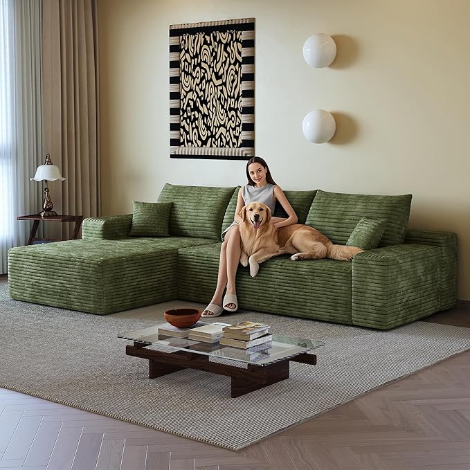AUGOP 108" Sectional Couches for Living Room Modern Modular Sofa with L-Shape Couchs Upholstered Boneless Couch Deep Seat Sectional Couch with Chaise (Green, Left Facing Chaise+2Seaters)