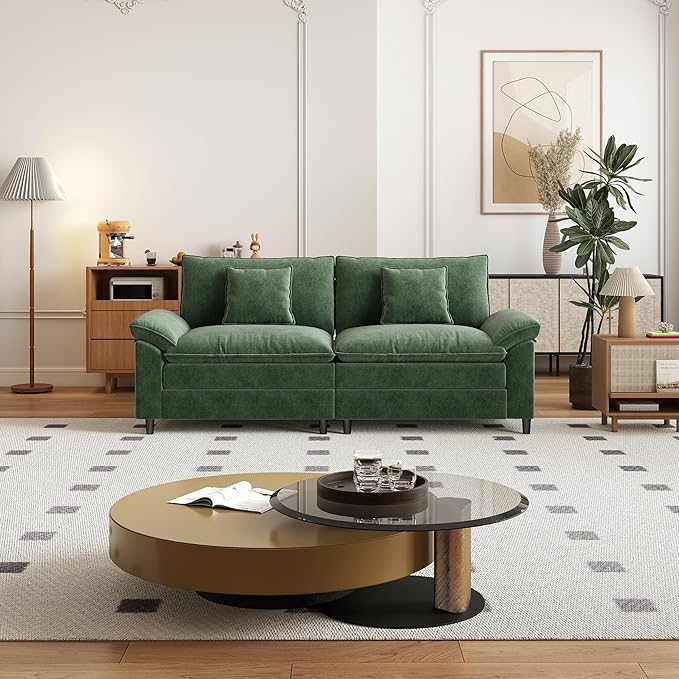 Aoowow Modular Sectional Sofa Modern Convertible Loveseat Couch,84 Inch Deep 2-Seater Sofas Comfy Chenille Cloud Sofas and Couches for Living Room Apartment(Green)