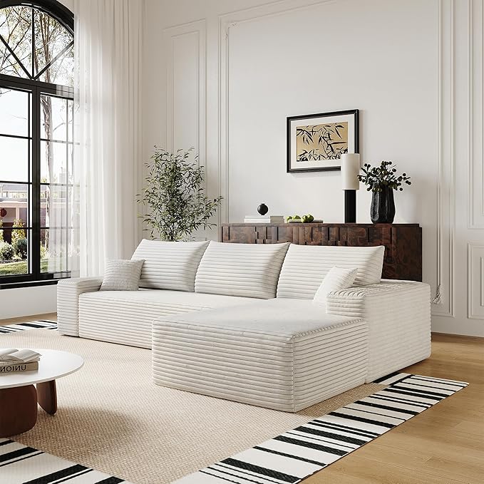 AUGOP 108" Sectional Couches for Living Room Modern Modular Sofa with L-Shape Couchs Upholstered Boneless Couch Deep Seat Sectional Couch with Chaise (White, Right Facing Chaise+2Seaters)