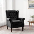 DREAMSIDEA Accent Chair, Upholstered Armchair with Button Tufted High Back & Solid Wood Legs, Comfy Wingback Reading Single Sofa Chair for Small Spaces, Living Room, Bedroom (Leather Black, Set of 1)