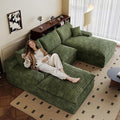 107" Cloud Sectional Couch U-Shaped Chaise with Ottoman, Corduroy Boneless Couch for Living Room Bedroom, Deep-Seat Upholstered Modular Cloud Sofa, No Assembly Required (Green, Right Facing Chaise)