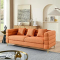 mikibama Modern Teddy Sectional Sofa, 81 Inch Oversized Sofa Couch, Luxury 3 Seater Deep Couch with 3 Pillows and Gold Metal Legs for Living Room, Bedroom, Apartment (Orange)