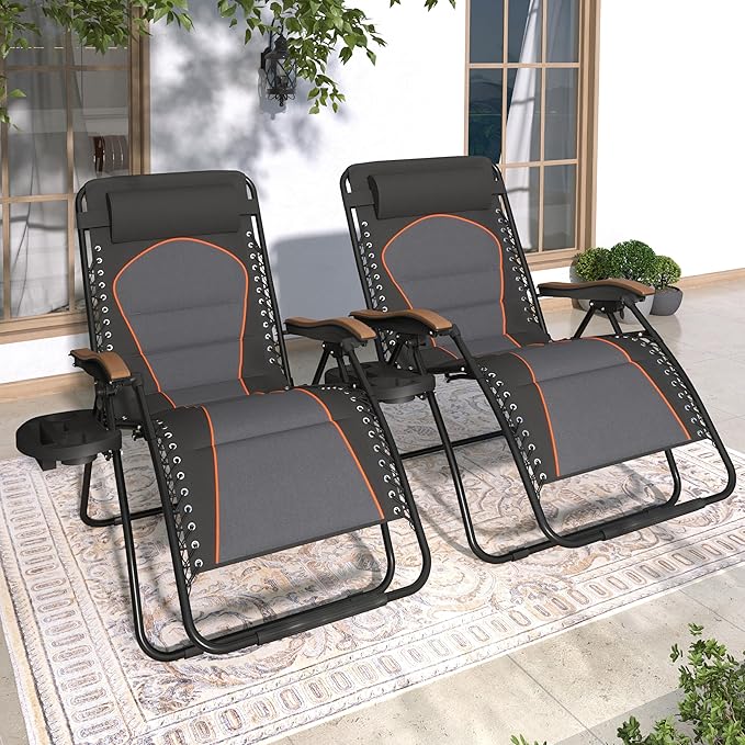 Sophia & William XL Zero Gravity Chair (2 Pack), Oversize Folding Gravity Lounge Chair with Free Cup Holder, Supports 400 LBS (Black)