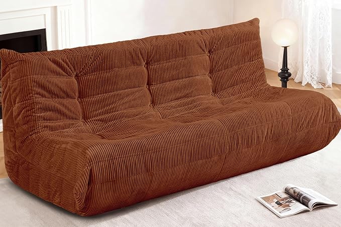 Bean Bag Chair,Giant Beanbag Chairs for Adults,Comfy Large Fireside Chair Lazy Sofa,Corduroy Bean Bag Lounger with Memory Foam Filled,Floor Sofa Couch for Home,Living Room (Brown, 3-Seater)