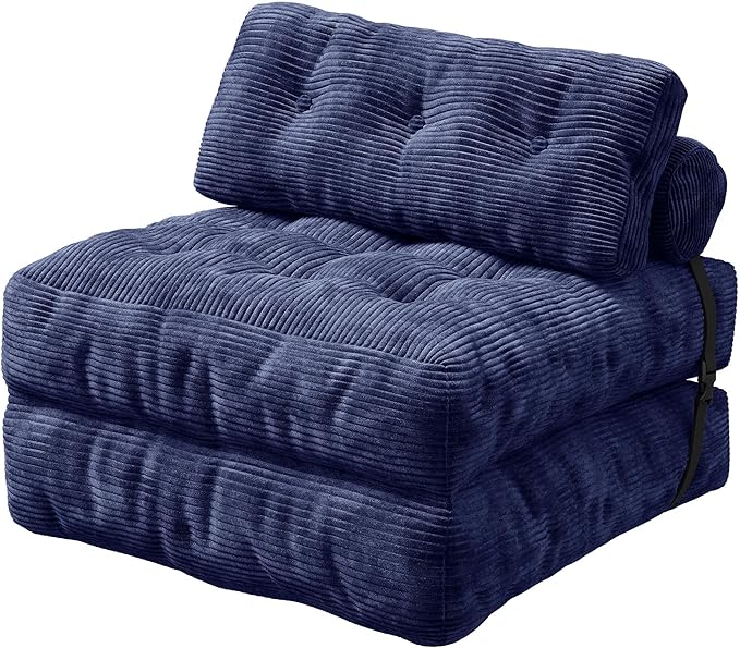 WLIVE Sofa Bed, Bonless Couch, Bean Bag Chairs for Adults, Pull Out Couch, with Pillow, for Living Room Dorm Bedroom, Navy Blue