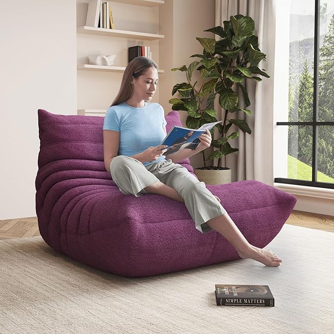 Bean Bag Chair, Oversized Bean Bag Chair for living Room, Fireside Chair for adults with Memory Foam Filled, Big Accent Sofa Lounge Floor Sofa for Gaming, Reading, Relax, No Assembly Required (Purple)