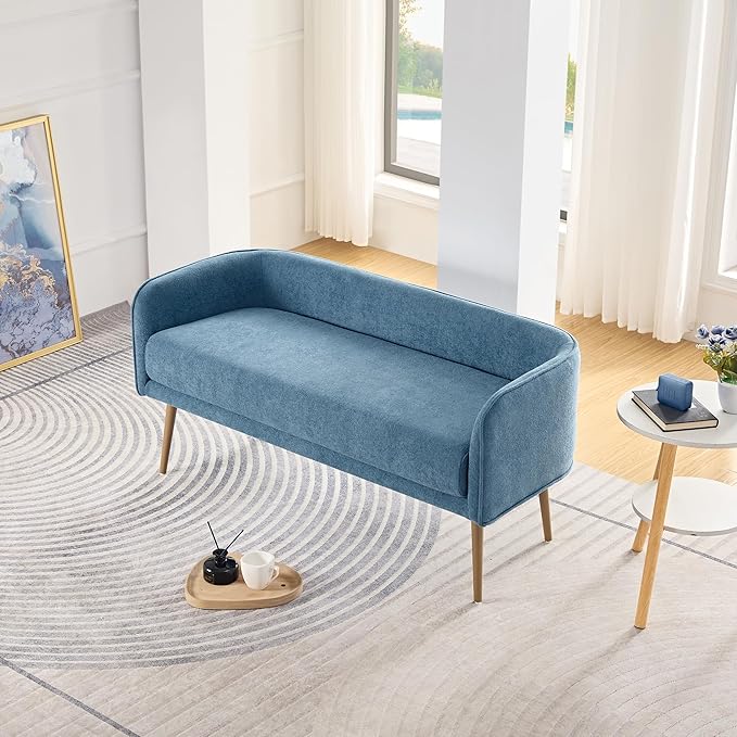 Bedroom Bench with Back, Inside Metal Frame, Extra Seat for Living Room,Entryway Bench (Blue) …