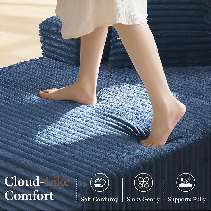 105" Sectional Couches for Living Room Cloud Couch Sofa with L-Shape Upholstered Boneless Couchs Modern Modular Sectional Couch with Chaise (Bule, 105" W+Right Facing Chaise+2Seaters)